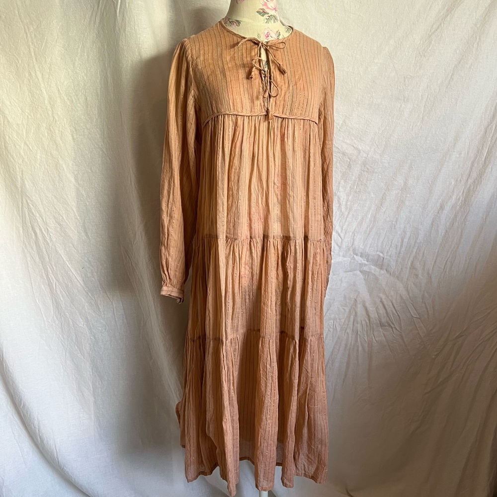 Matta Yamini Midi Dress Long Sleeve Metallic Threads Sz Medium
